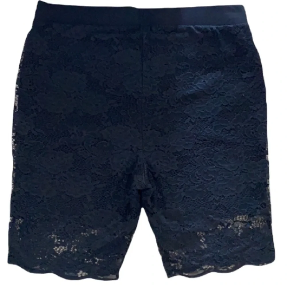 Embroidered Lace Mesh Dressy Black Shorts Pull On Comfort Elastic Waist Size 3X